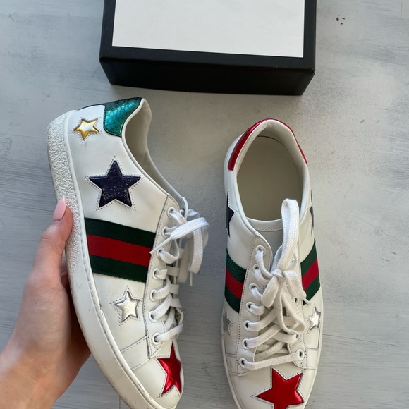 ❌SOLD❌Gucci Ace Star Embroidered Stripe Leather Sneaker White Sneaker - Picture 6 of 15